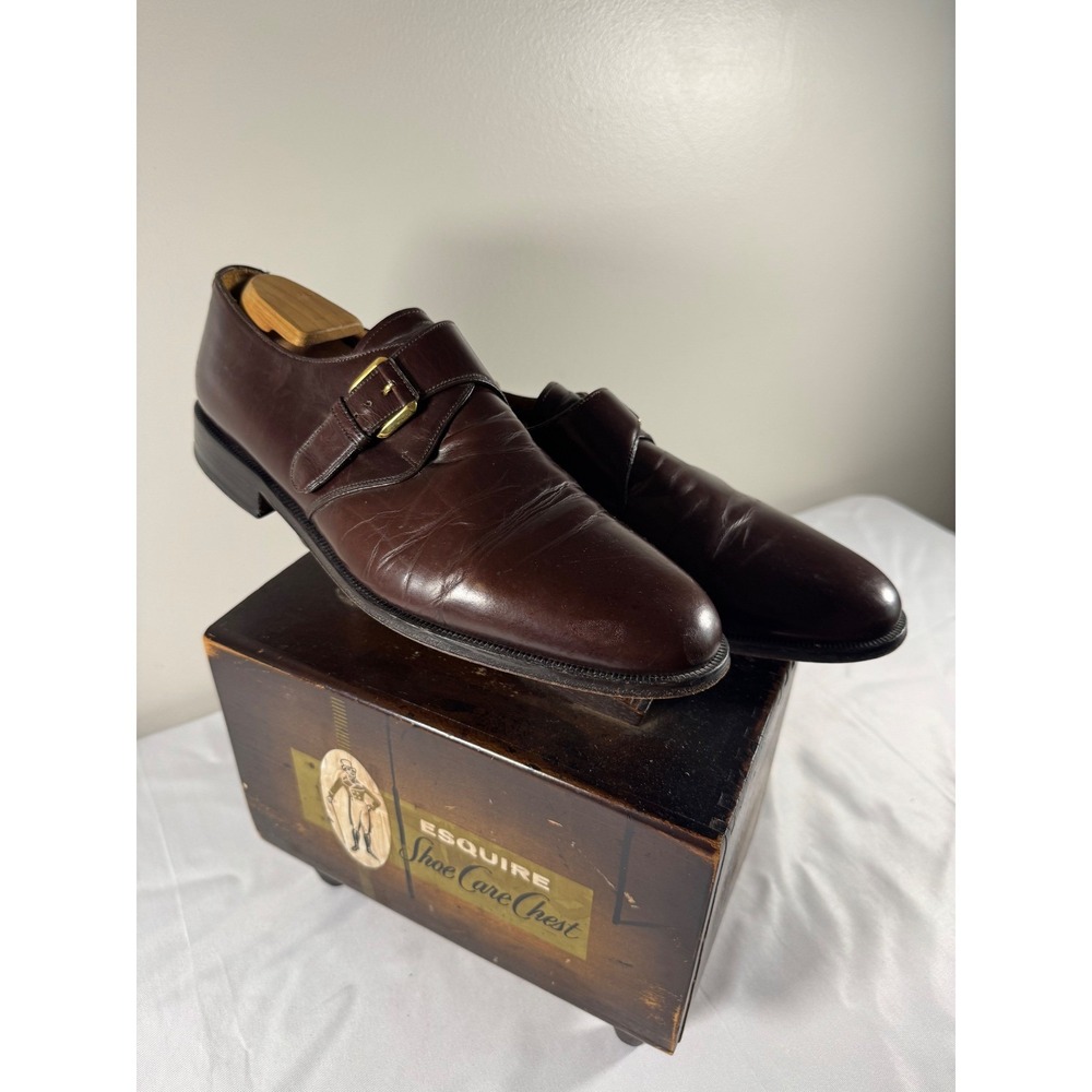 Magnanni Mens Dark Brown Leather Single Monk Strap Dress Shoes 11.5 M